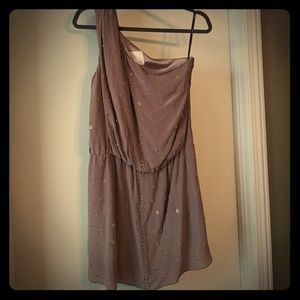 One shoulder light brown dress